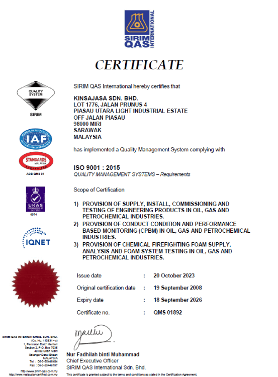SIRIM QAS International ISO 9001:2015 certificate