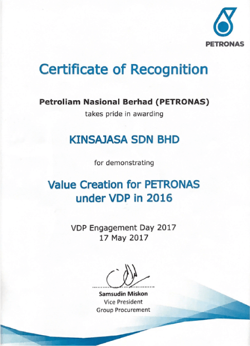 PETRONAS Certificate of Recognition