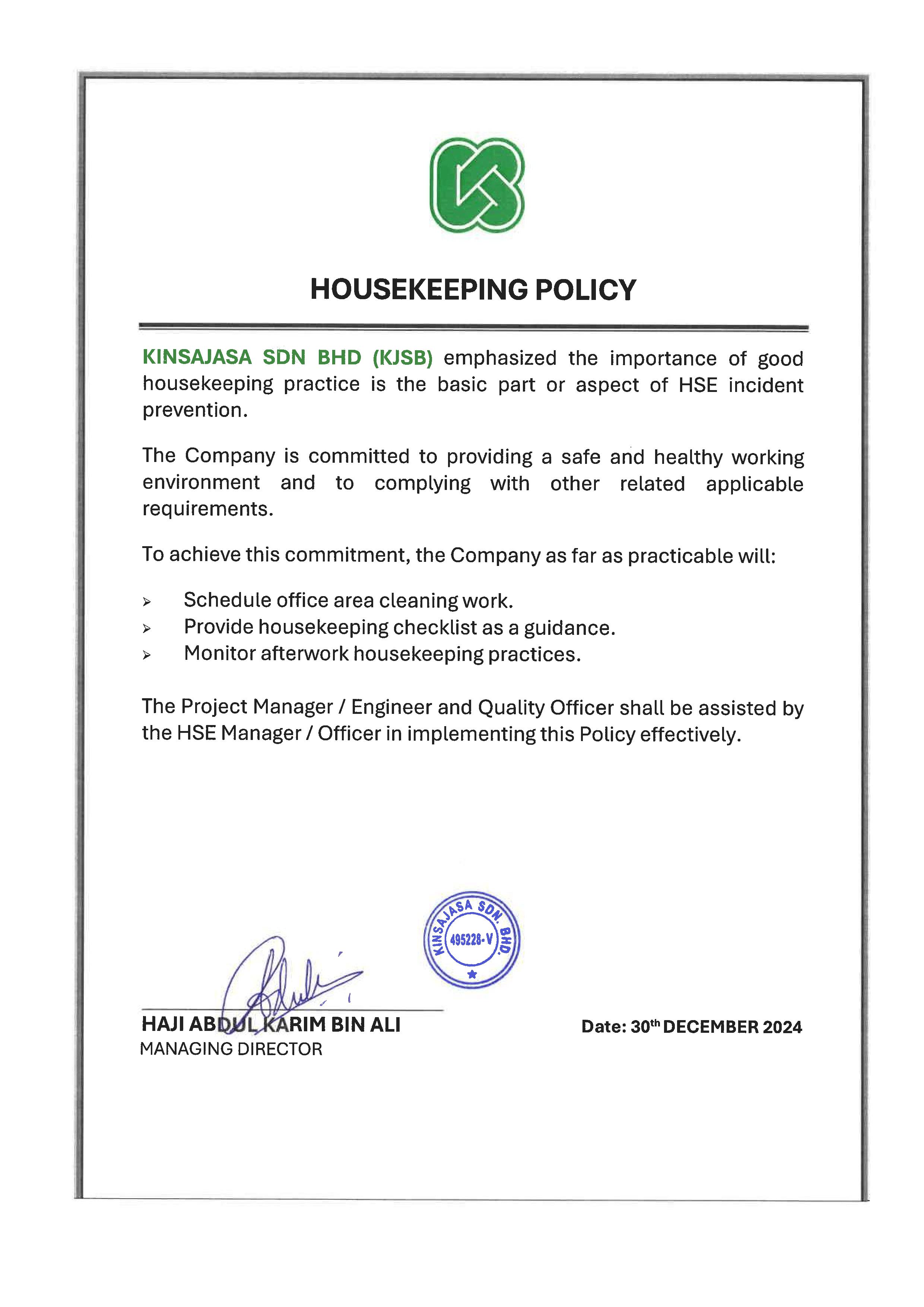 Housekeeping Policy