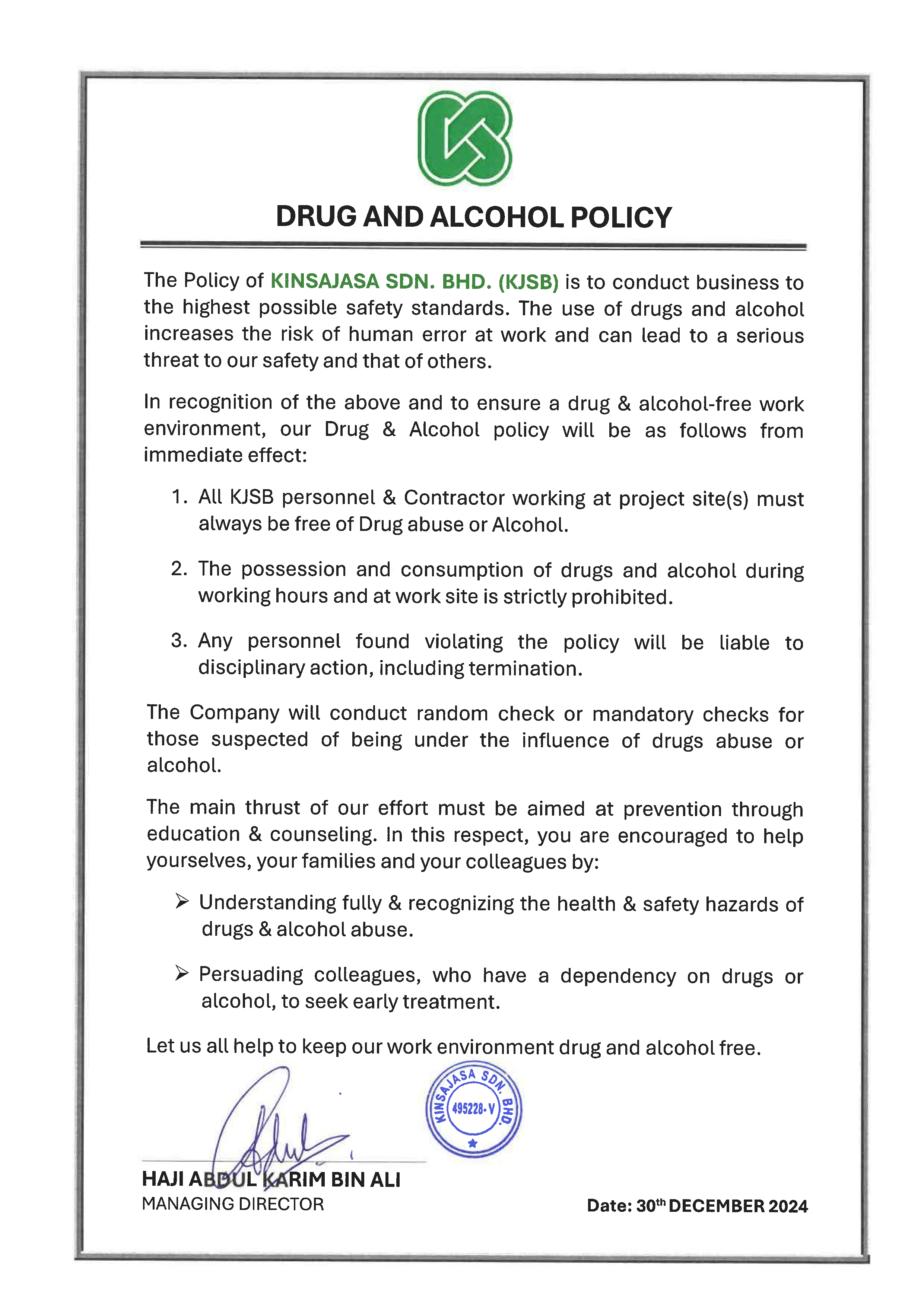Drug & Alcohol Policy