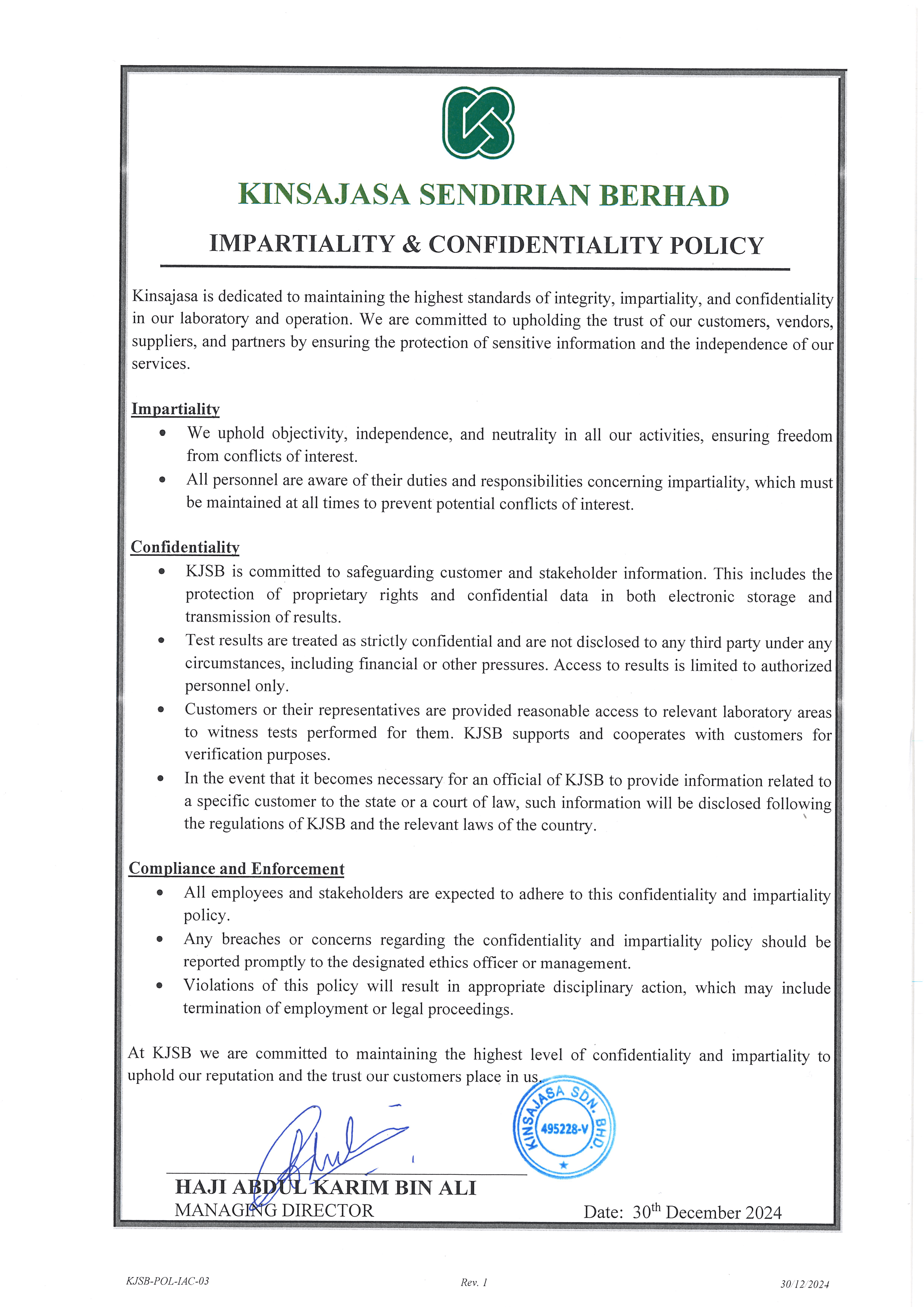 Impartiality & Confidentiality Policy